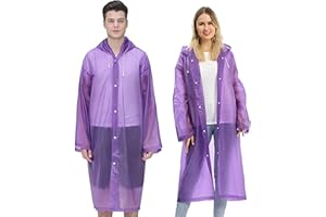 GUKOY Rain Coat Poncho for Adult, 2 Pack Women Men Reusable Raincoats Emergency with Hood and Drawstring