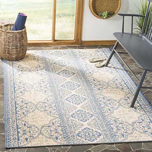 SAFAVIEH Washable Rug Outdoor Linden Collection - 5'3" x 7'6", Blue & Cream, No…