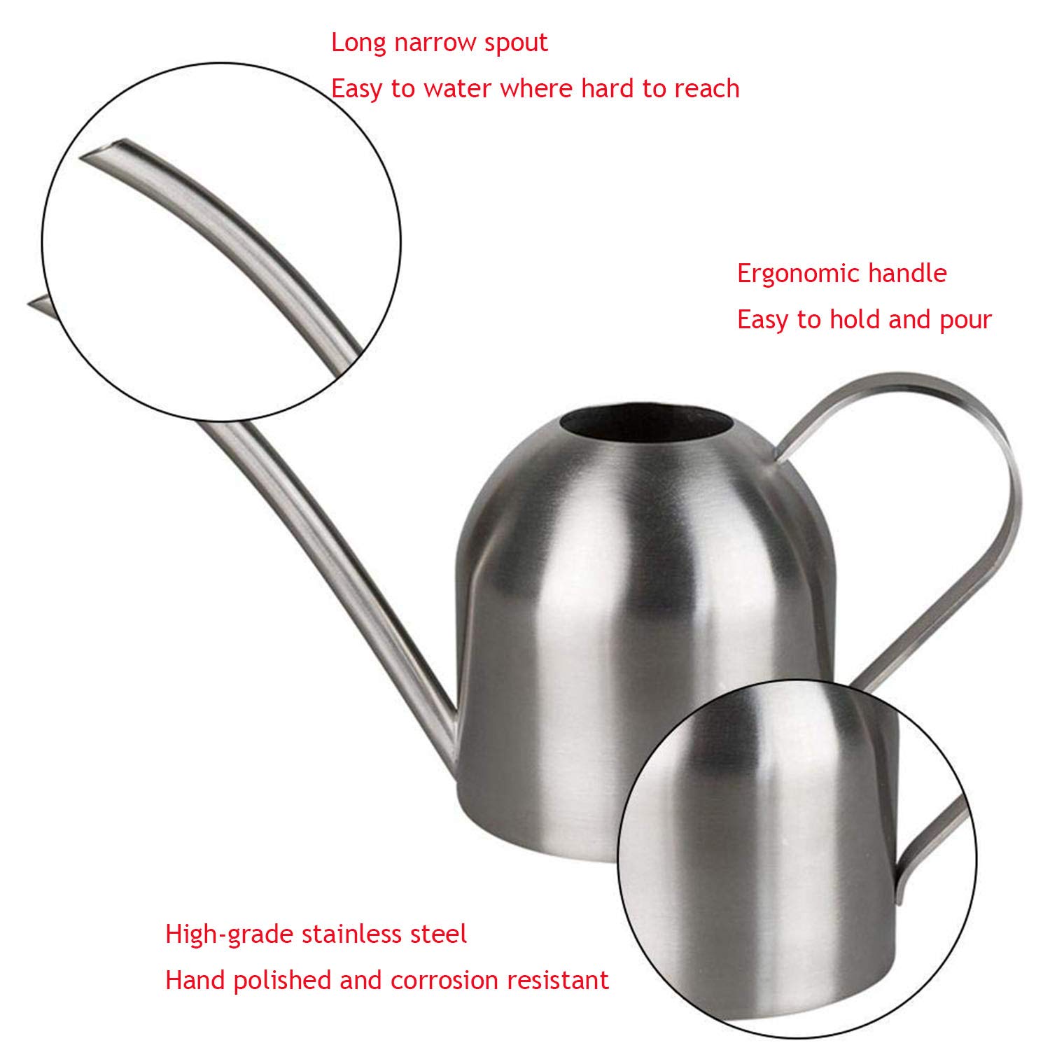 Liyahog Small Stainless Steel Watering Can Indoor Outdoor Metal Watering Pot with Long Spout for House Plants & Kids - Image 3
