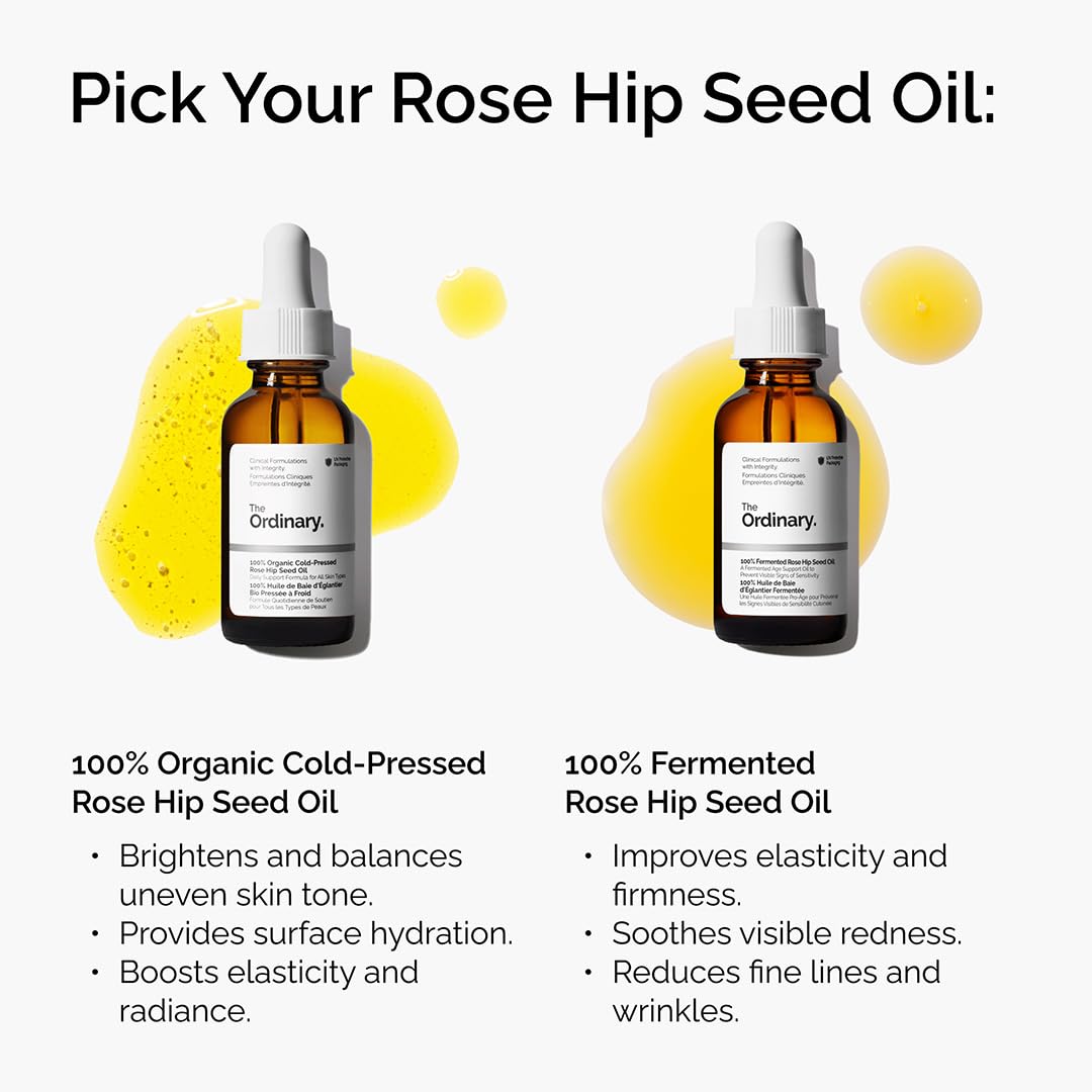 The Ordinary 100% Organic Cold-Pressed Rose Hip Seed Oil, Addresses Signs of Aging by Improving the Appearance of Uneven Skin Tone, Supporting Skin Elasticity, 1 Fl Oz