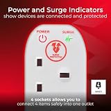 Masterplug 4 Socket Extension Lead 2m Cable Surge Protection Power LED White 13A view 4