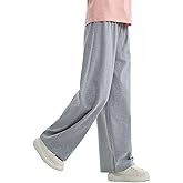 MIANZHI Girls High Waisted Pants Girls Casual Pants Kids Wide Leg Long Trousers with Pockets 5-14 Years