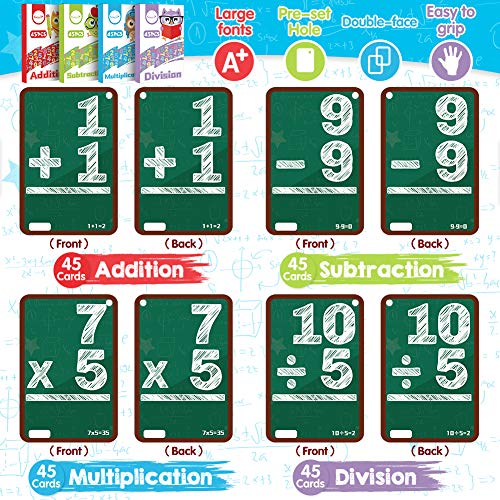Koogel Math Flashcards, Kids Flash Cards Math Addition Subtraction Multiplication Division Punched Cards Number FlashCards for 1st 2nd 3rd 4th 5th 6th Grade