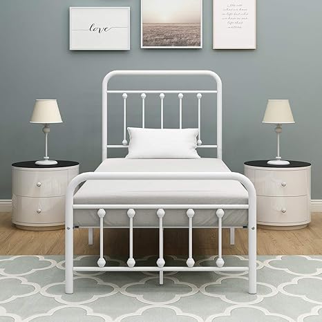 Bofeng Twin Size Metal Bed Platform Frame With Headboard And