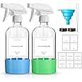 GIVAMEIHF 2 Pack Glass Spray Bottles with Silicone Sleeve,16oz Clear Glass Spray Bottles Refillable Empty Bottle with Adjusta