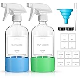 GIVAMEIHF 2 Pack Glass Spray Bottles with Silicone Sleeve,16oz Clear Glass Spray Bottles Refillable Empty Bottle with Adjusta