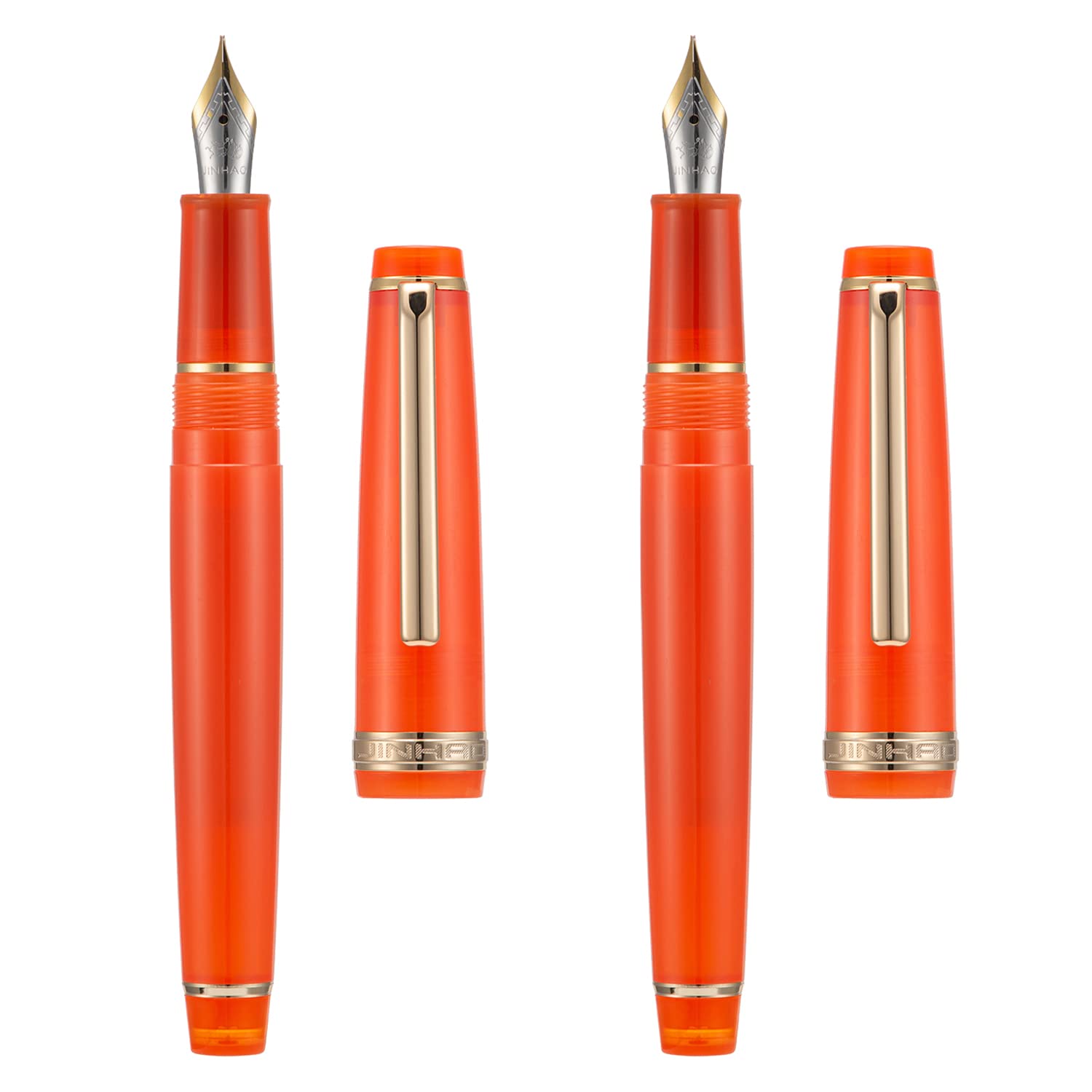 2 PCS Jinhao 82 Resin Fountain Pen Iridium Extra Fine & Fine Nib with Converter, Transparent Orange with Golden Clip Writing Pen Set — image 1