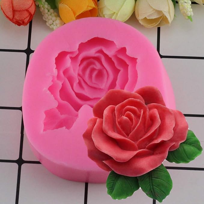 HUIZHANG Molde de Silicona de Hoja de Flor de Rosa 3D para decoración