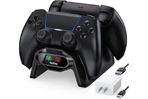 Fachixy Controller Charger for PS5, with 2-Hour Fast Charging chip, PlayStation 5 Charging Station with US Power Adapter and Cable, with LED Charging Status Indicator Light, Black