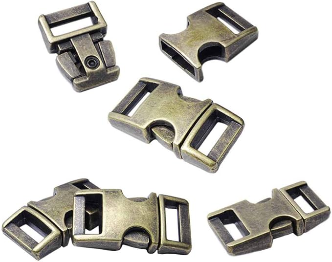 10 Pack 3/8" Metal Side Release Buckles for Paracord Bracelets (Brass) FLQ100BR