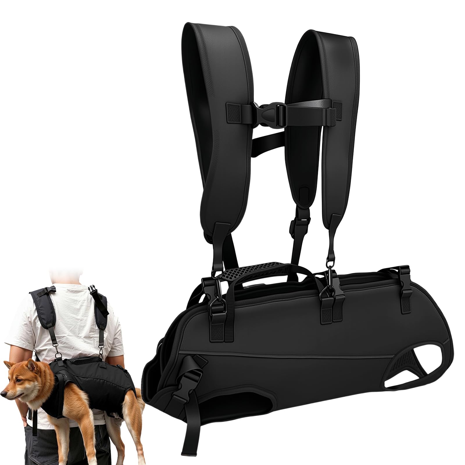 Ziyonix Harnais de Transport pour Chien, Sac à Dos d'urgence pour Chien, Sangle de Transport avec Poignée pour Chiens Âgé, Aide-escalier pour Chiens Handicapés Blessés (M)