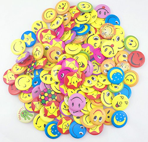 TKOnline Mini Smiley Smile Face Button Pins,1.2 Inch Size - 72 Pack