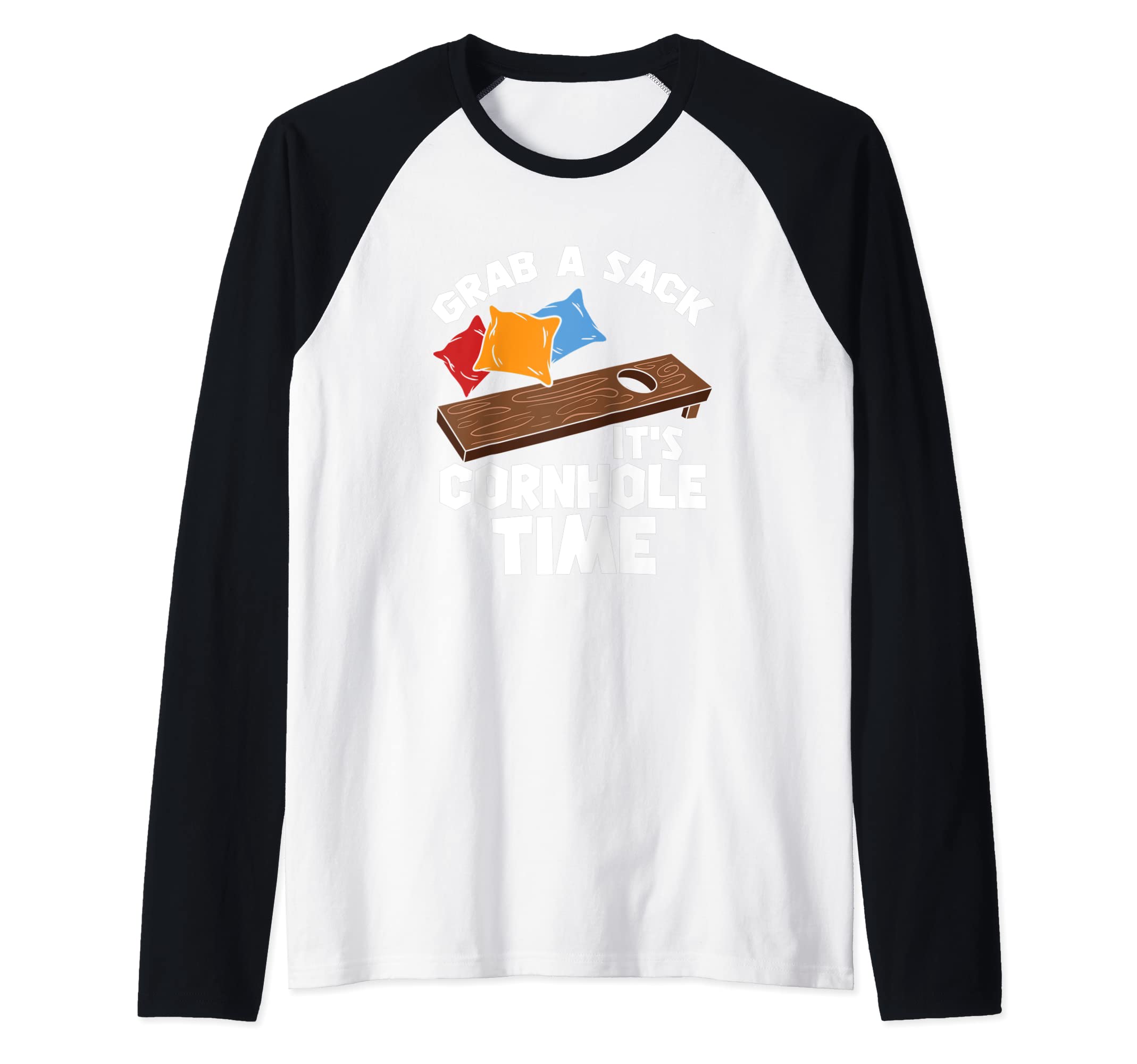 Cornhole - Grave A Bag It's Cornhole Time Raglan Baseball Tee