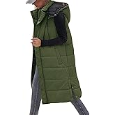 Yusongirl Long Puffer Vest Women Quilted Down Jackets Sleeveless Puffy Vest Zip Up Winter Coats Fall Outerwear