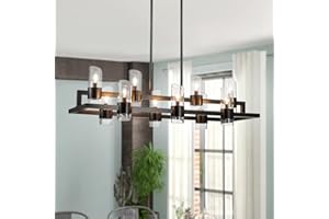 WUZUPS Island Rectangle Chandelier 10-Light with Clear Glass Industrial Modern Farmhouse Linear Light Fixture for Dining Room Kithen Island, Width 42.5" Height 10.4", Black