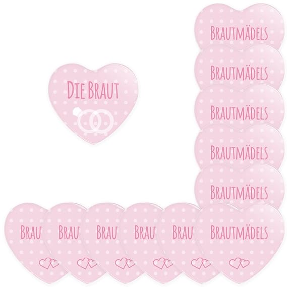 Werbewas 12er Set Herz Buttons für feierliche Anlässe - Hochzeit - Junggesellenabschied / JGA Party - Trauung (38mm) Motiv Br