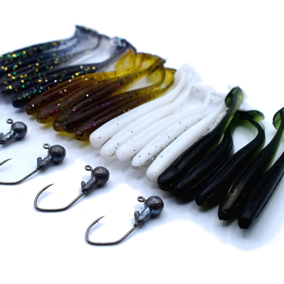 trifyd ® Shad Trout Soft Lure of 5 cm, Pack of 20 fishing lures + 5 jig heads
