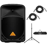 Behringer Eurolive B110D Active 300-Watt 2-Way 10" PA Speaker System, Bundle with Turnstile Audio Speaker Stand, 2X XLR M to F Professional Microphone Cable 25'