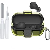 POZCIS [with Safety Lock] for Sony WF-C510 Case Cover, Clear Soft TPU Protective Earbuds Case with Carabiner & Cleaner Kit Accessories Set(Clear Yellow)