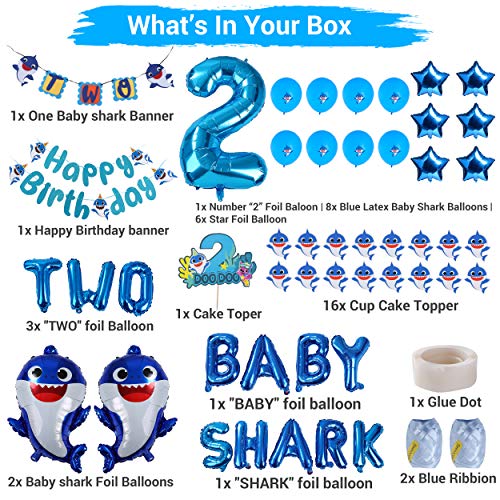 Baby Shark 2nd Birthday Decorations Boy Blue Baby Shark Two Two Two And Number 2 Foil
