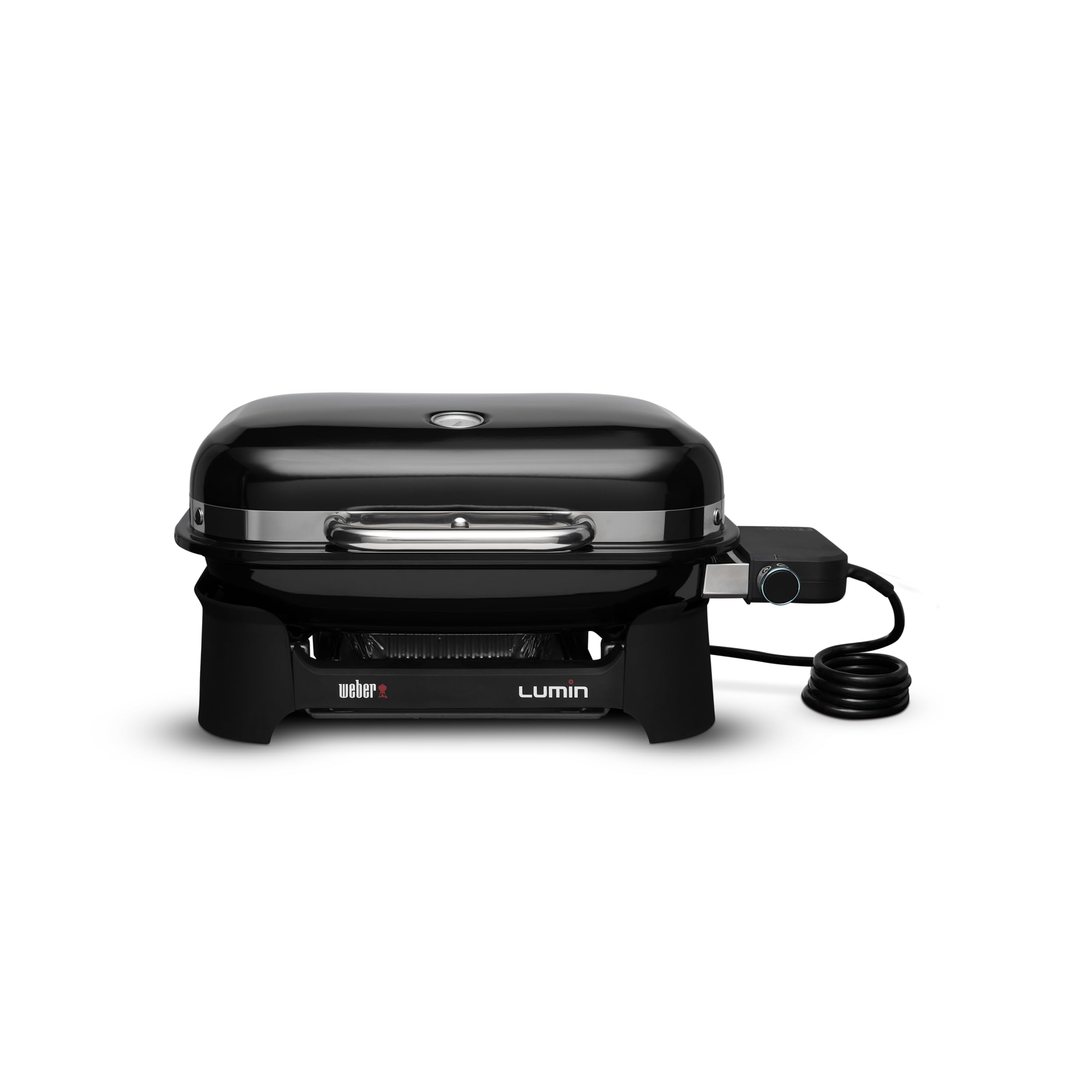 Weber Lumin Compact Tragbarer Kompakter Elektrogrill/Anbraten, Räuchern, Dämpfen, Kochen und Warmhalten, Bis zu 315 °C, Porzellanemaillierte Gusseisenroste, 43 x 32 cm, Schwarz