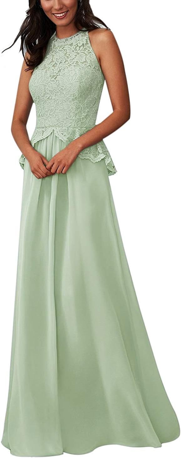 DressyMe Long Bridesmaid Dresses Party Gown A-line Sleeveless Peplum Chiffon