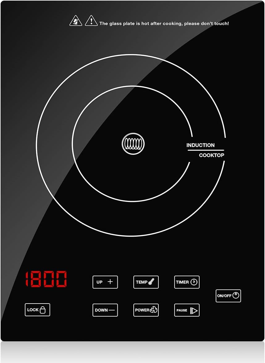 Portable Induction Cooktop Countertop Burner, CUSINAID 1800W Sensor Touch Electric Induction Cooker Suitable for Iron Cast Iron, Stainless Steel Cookware.