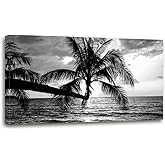 Black and White Palm Tree Canvas Wall Art -Black White Ocean Nature Print -Modern Nature Picture Painting Artwork Framed for Bathroom Living Room Office Wall Decor-20 x40 inch