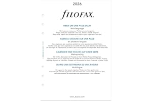 Filofax Calendar Diary Refill, A5 Size, Week on One Page, White Paper, Unruled, Multilingual: Four Languages, 2026 (C68517-26