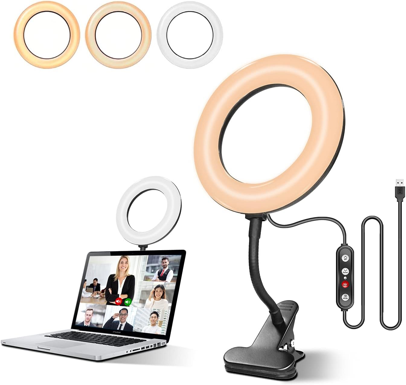 Video Conference Lighting, TODI 6'' Ring Light for Computer Laptop, Led Ring Light/Webcam Light with 3 Light Modes & 10 Level Dimmable for Desk/Bed/Office/Live Steam/Video Recording & Online Meeting