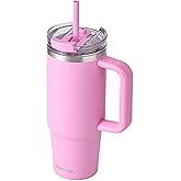 SUNWILL Coffee Tumbler with Handle, 30 oz Travel Mug with Lid and Straw Insulated, Stainless Steel Cup Leak Proof for Travel & Outdoor, Cupholder Friendly, Powder Coated Pink