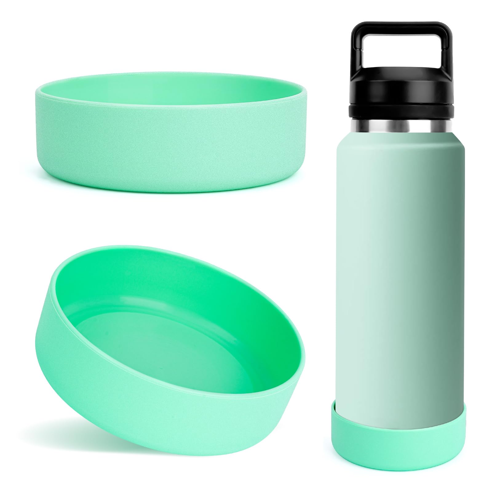 Linkidea 2 Pack Water Bottle Boot Compatible with YETI Rambler Bottle 26oz, Yonder 34oz, Silicone Anti-Slip Bottle Bottom Sleeve Bumper Protector (Light Green)