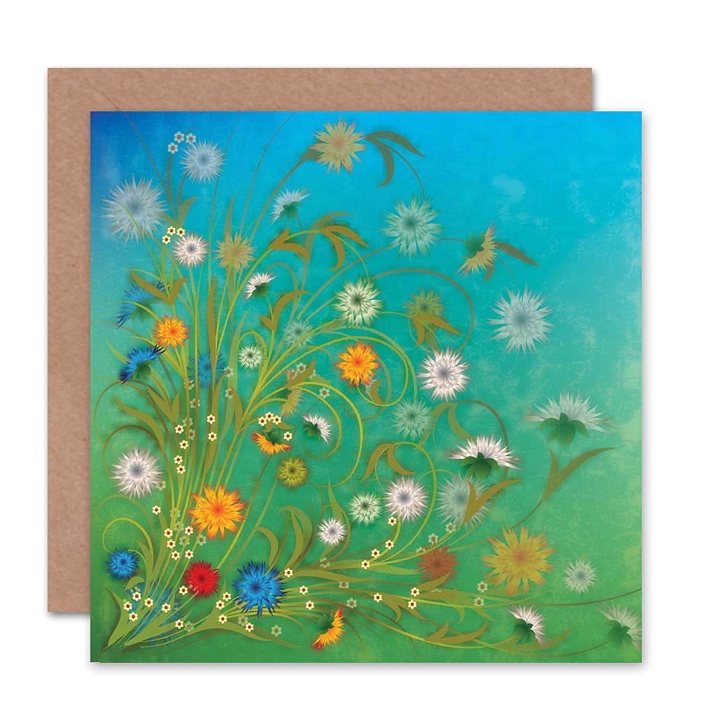 Wee Blue Coo FLOWERS COLOURFUL BLUE SKY GRASS BLANK GREETINGS BIRTHDAY CARD ART