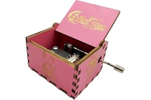 YOUTANG Sailor Moon Music Box Hand Crank Musical Box Carved Wooden Music Boxes Mini Size,Play Moonlight Densetsu Song,Pink