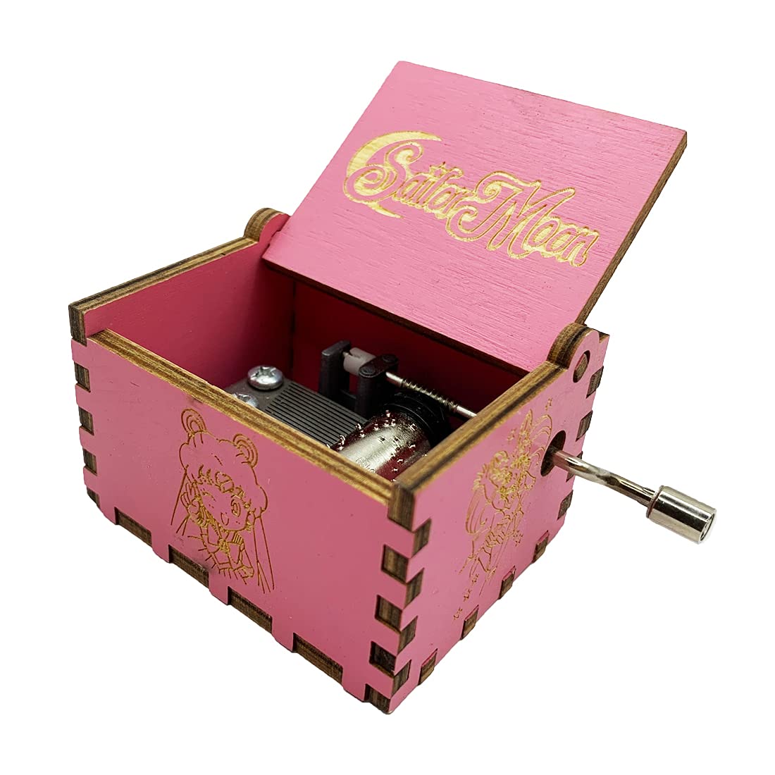 Youtang Music box Hand Crank Musical Box Carved Wooden,Play Moonlight Densetsu Song,Pink
