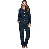 Ashford & Brooks Women's Flannel Plaid Pajamas Long Sleeve Button Down Pj Set