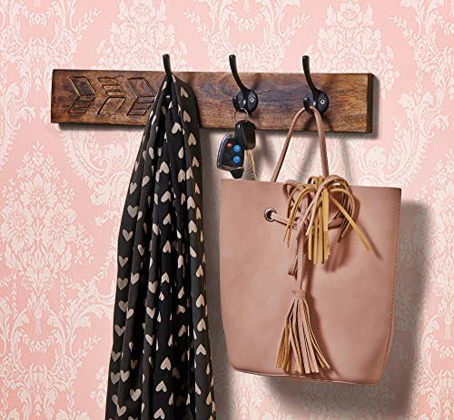 Absolute India Wooden Decorative Wall Hook Key Holders Organizer Hanger Rack Coat Hangers for Office & Home Decor - Mango Wood (4)
