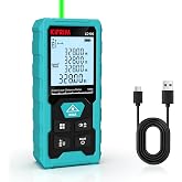 Kiprim LD100 Green Laser Distance Meter,328ft,Rechargeable,Electronic Level | Boasts high precision of &plusmn;1/16 inch; built-in electronic level assists horizontal and vertical measuring work.