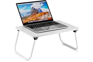 Folding Lap Desk, Ruxury Laptop Stand Bed Desk Table Tray, Breakfast Serving Tray, Portable & Lightweight Mini Table for Sofa Couch Floor - White