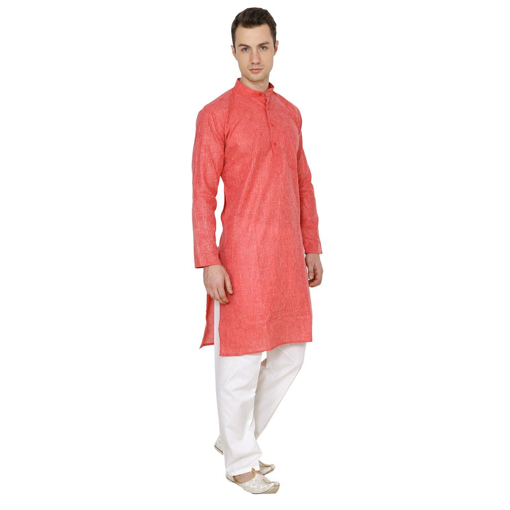 royal men's red linen cotton kurta pyjama set for comfort wear