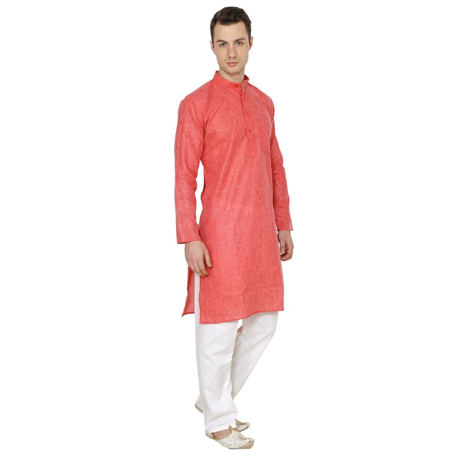 royal kurta men's red linen cotton kurta pyjama set