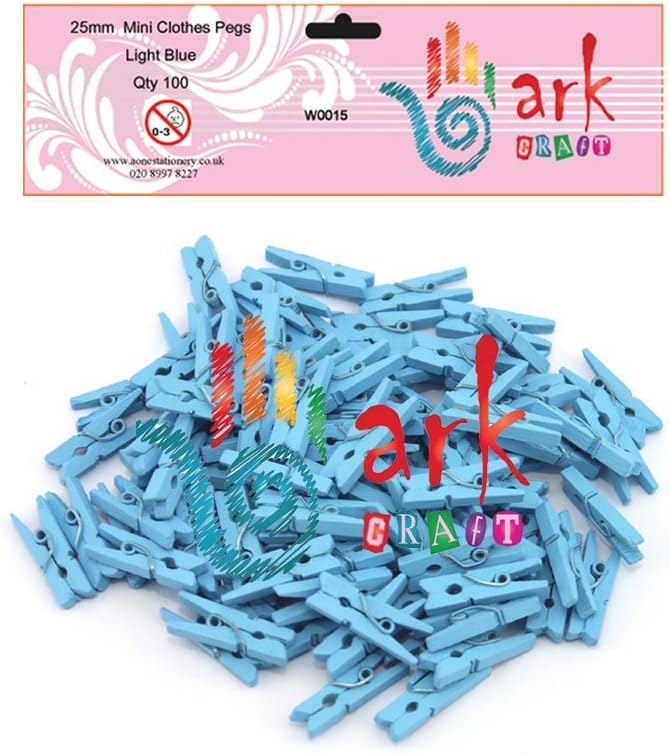 100 Mini Wooden pegs (Light Blue)