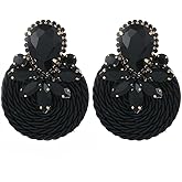 fxmimior Women Fashion Boho Black Rhinestone Circle Earrings Statement Drop Sparkly Earrings Simple Black Dangle Earrings Bridal Wedding Party Prom Sexy Earrings for Women