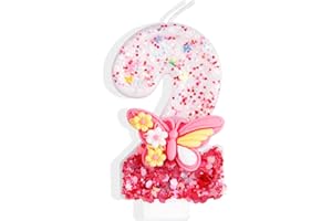 ZI LAN 2nd Birthday Candles for Girls, Pink Butterfly Number 2 Candle for Cake Topper Decorations for Girls Birthday Party Wedding Anniversary Celebration Supplies