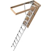 10FT Aluminum Attic Ladder Pull Down System，Retractable Loft Stairs, Folding Pull-Down Design, Foldable Loft Ladder for 22 1/2" x 54" Rough Opening, for 7.6-10.25 ft Ceilings, 350 lb Load Capacity