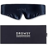 Drowsy Featherweight Silk Sleep Mask – Luxury Blackout Eye Mask for Sleeping & Travel, 100% Mulberry Silk, Lightweight Comfort, Adjustable Strap, Protects Skin & Hair - Midnight Blue