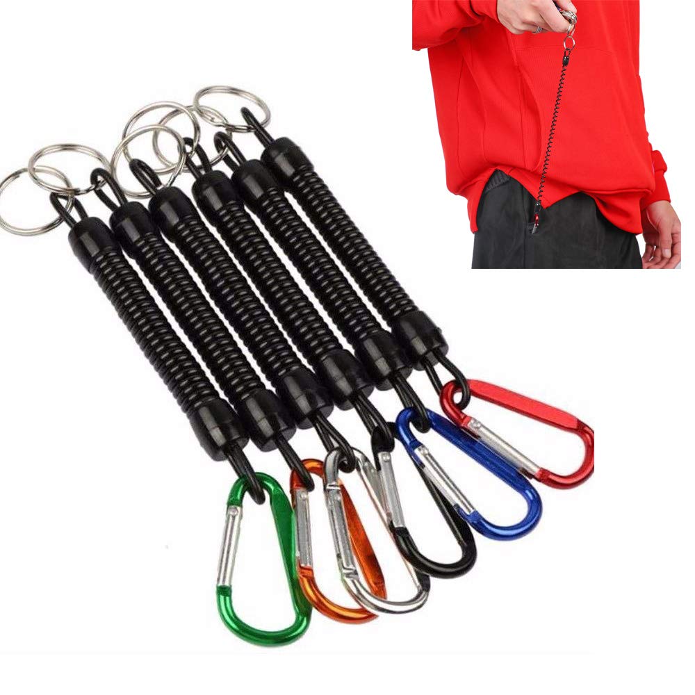 1x Security Key Chain Holder Safety Coil Carabiner Rope Tool Safety Belt Clip Hook, 4 Colors to Choose