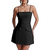 BORIFLORS Women's Sexy Square Neck Mini Dress Spaghetti Strap Corset Backless A-Line Party Short Dresses