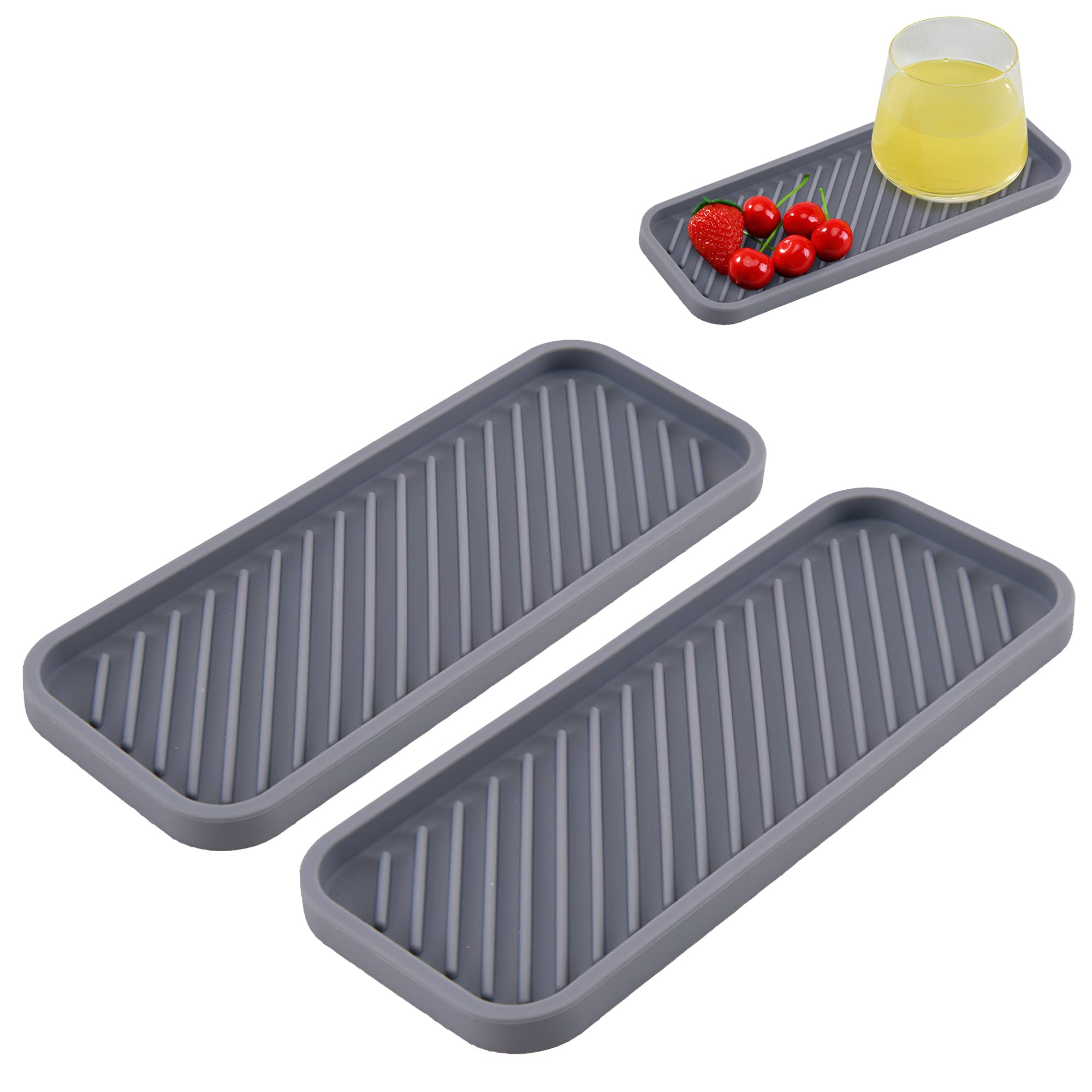 2 PCS Silicone Sink Tray Organiser, Sink Drying Mat for Kitchen, Bathroom, Counter (Grey, Size 1)
