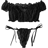 Lilosy Sexy Stretch Ruffle Tie Sheer Mesh Lingerie Set Outfits